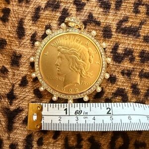 Gold Liberty Coin Pendant with Pearl and CZ Bezel